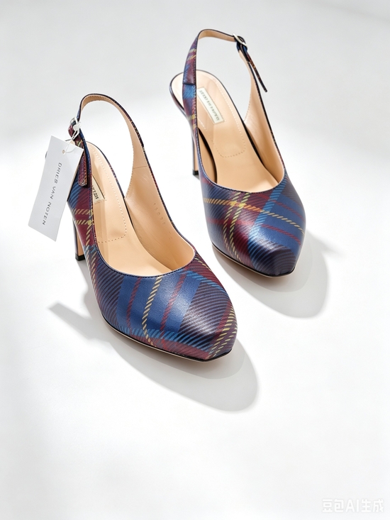 Dries Van Noten Shoes - Dries Van Noten Blue Tartan Slingback Heels